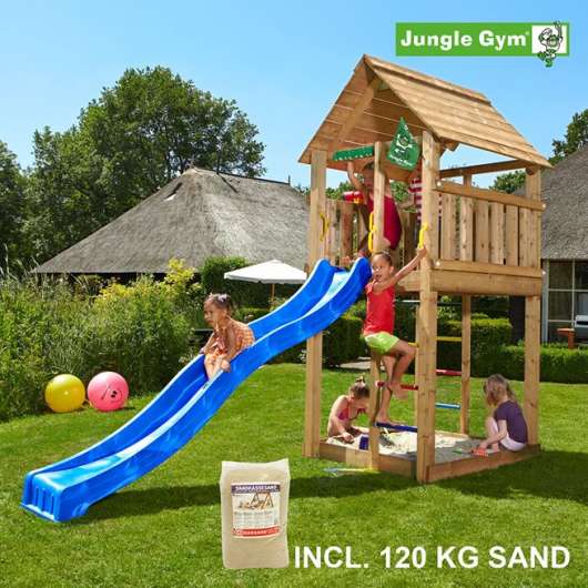Jungle Gym Cabin lektorn komplett inkl. 120 kg sand, Klätterställning